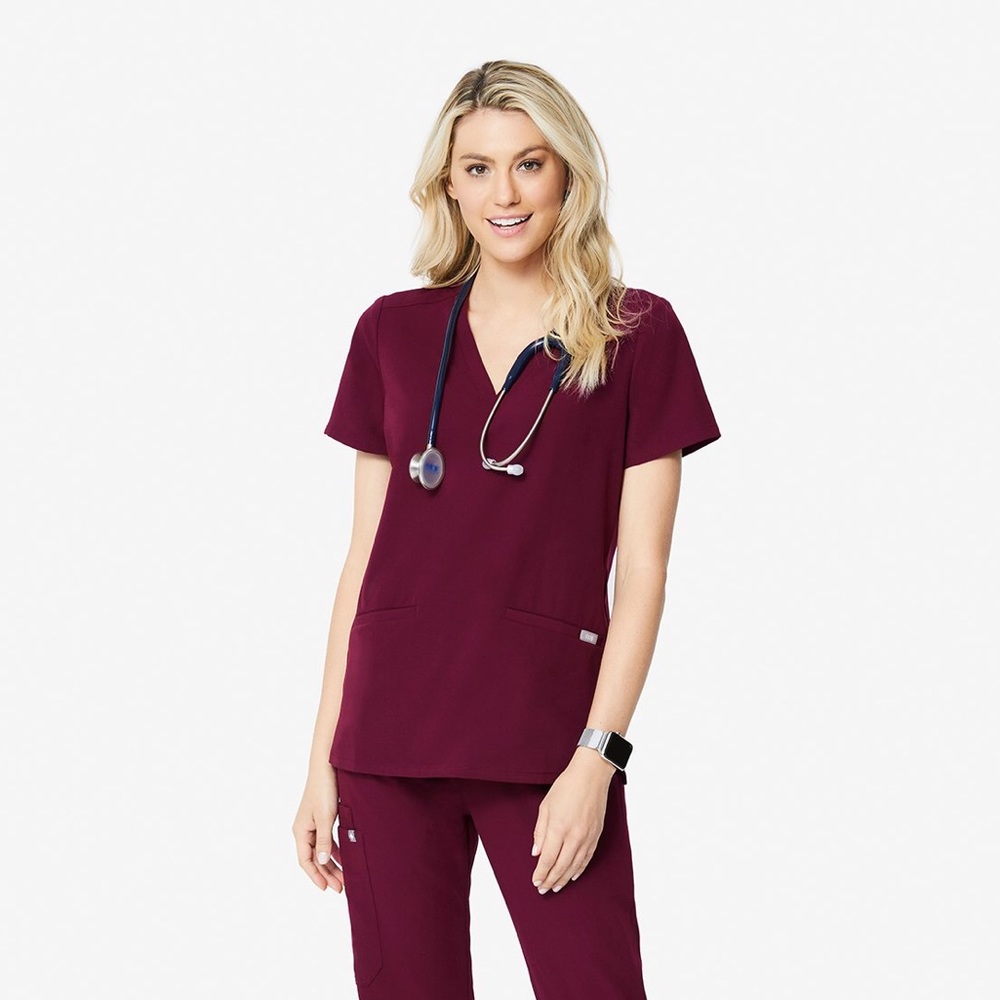 XS Figs Casma Scrub Top Burgundy
